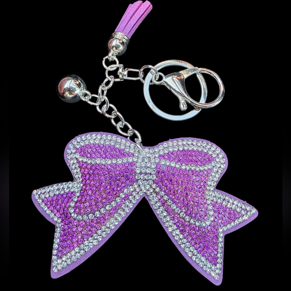 Purple Rhinestone Bow Bag Charm | Keychain